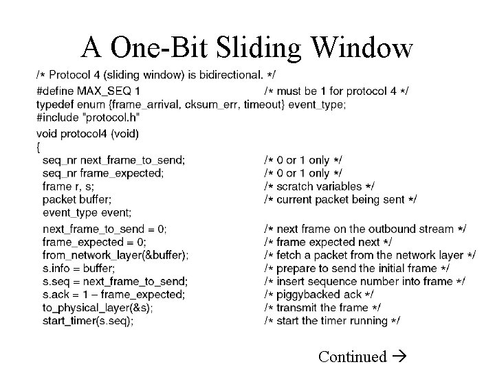 A One-Bit Sliding Window Protocol Continued 