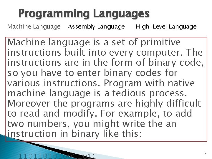 Programming Languages Machine Language Assembly Language High-Level Language Machine language is a set of Programming Languages Machine Language Assembly Language High-Level Language Machine language is a set of