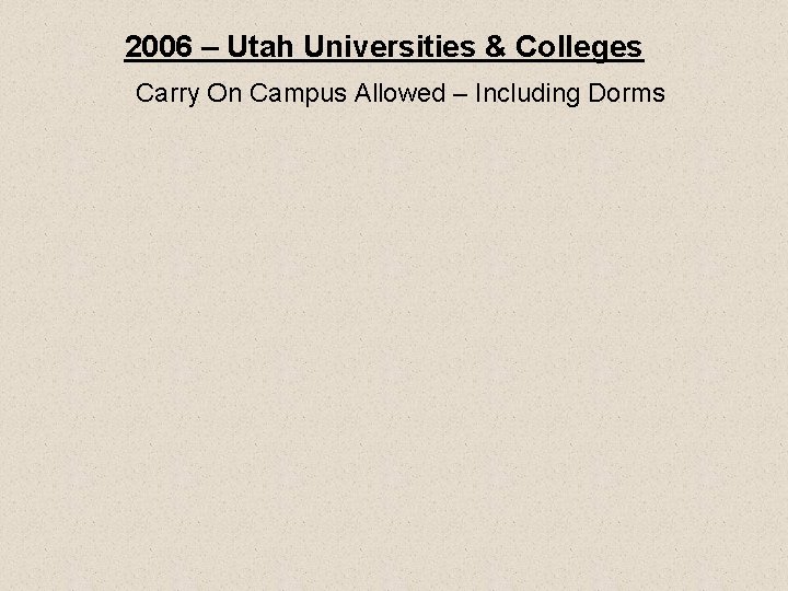 2006 – Utah Universities & Colleges Carry On Campus Allowed – Including Dorms 