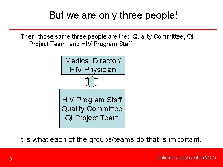 But we are only three people! Then, those same three people are the: Quality