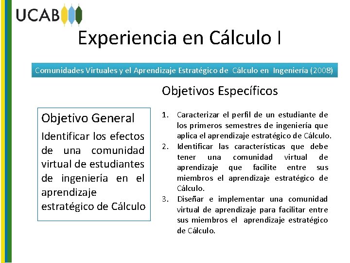 Experiencia en Cálculo I Comunidades Virtuales y el Aprendizaje Estratégico de Cálculo en Ingeniería