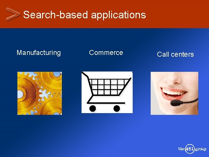 Search-based applications Manufacturing Commerce Call centers 