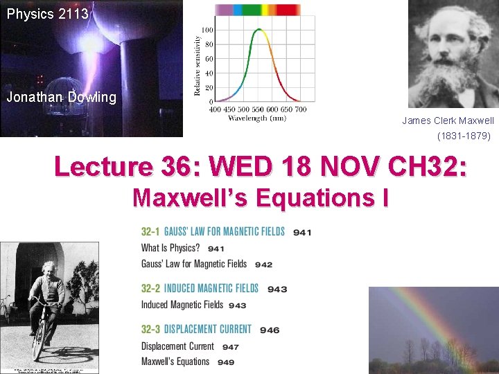 Physics 2113 Jonathan Dowling James Clerk Maxwell (1831 -1879) Lecture 36: WED 18 NOV