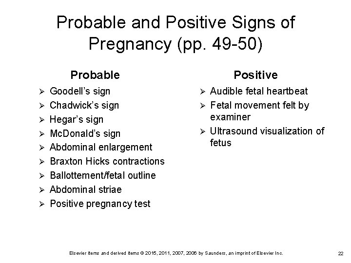 Probable and Positive Signs of Pregnancy (pp. 49 -50) Probable Ø Ø Ø Ø