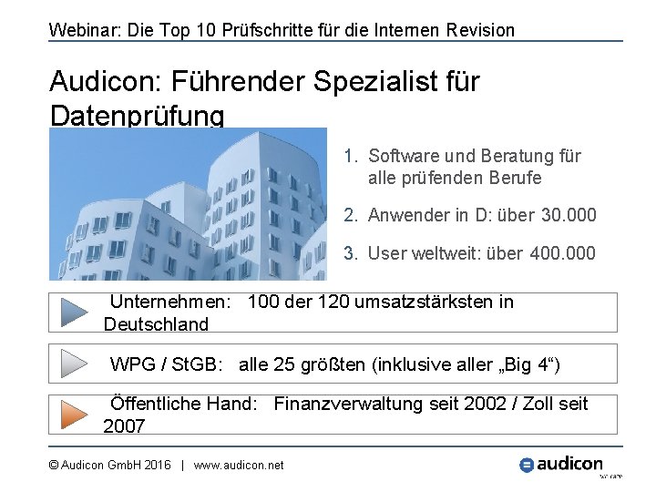 Webinar: Die Top 10 Prüfschritte für die Internen Revision Audicon: Führender Spezialist für Datenprüfung