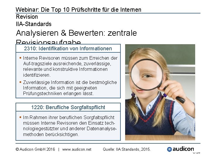 Webinar: Die Top 10 Prüfschritte für die Internen Revision IIA-Standards Analysieren & Bewerten: zentrale