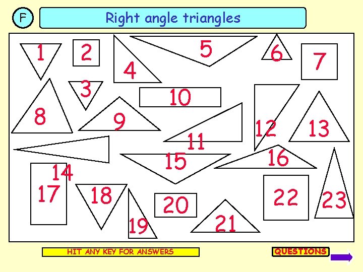Right angle triangles F 1 8 2 4 3 9 5 6 10 12