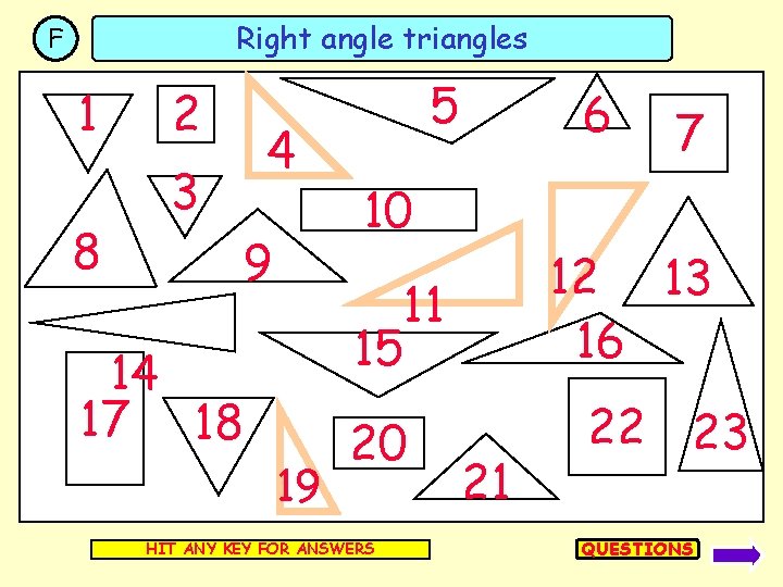 Right angle triangles F 1 8 2 4 3 9 5 6 10 12