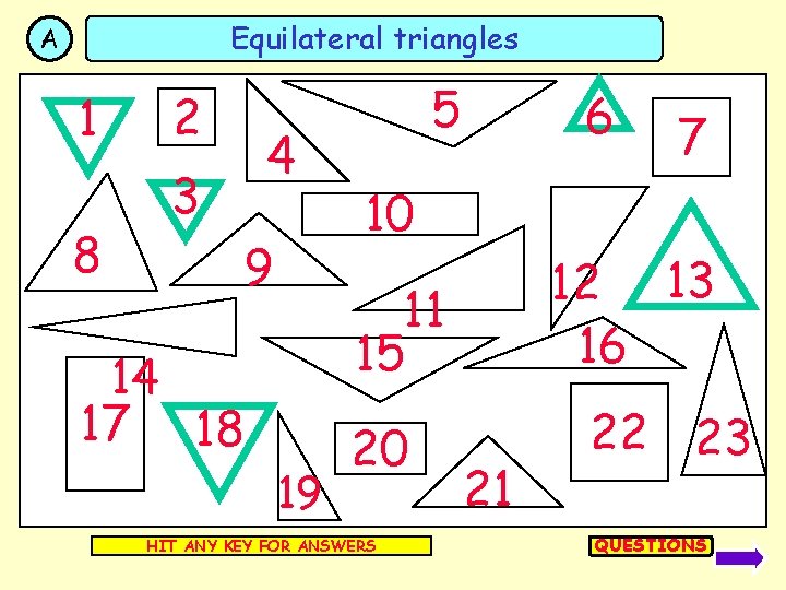 Equilateral triangles A 1 8 2 4 3 9 5 6 10 12 13