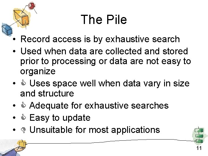 The Pile • Record access is by exhaustive search • Used when data are