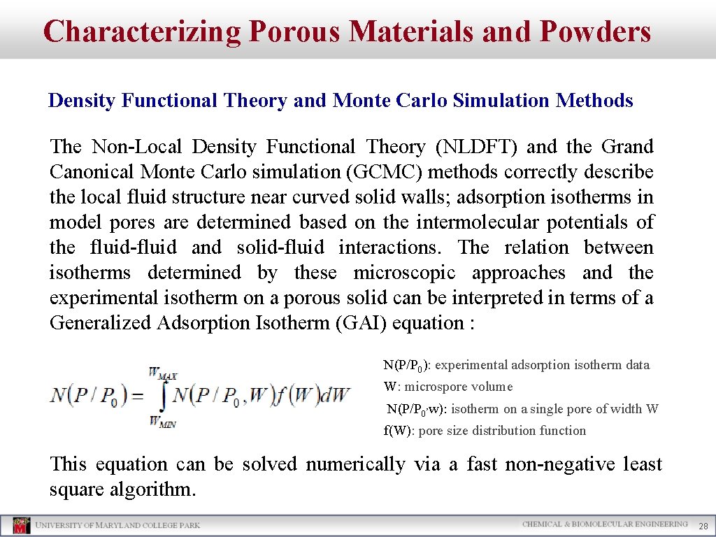 Characterizing Porous Materials and Powders Density Functional Theory and Monte Carlo Simulation Methods The