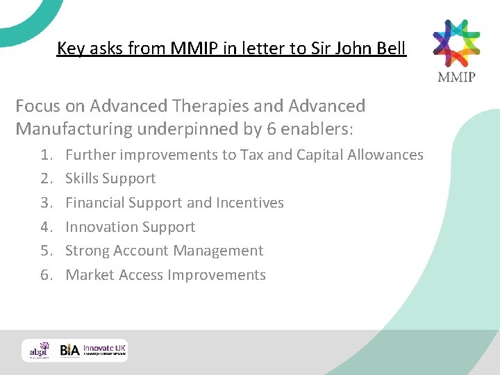 Key asks from MMIP in letter to Sir John Bell Focus on Advanced Therapies