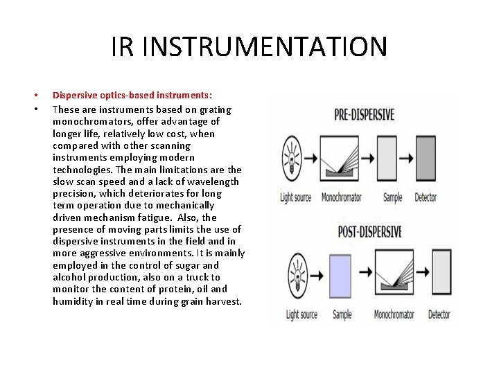 IR INSTRUMENTATION • Dispersive optics-based instruments: • These are instruments based on grating monochromators,