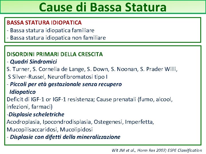 Cause di Bassa Statura BASSA STATURA IDIOPATICA - Bassa statura idiopatica familiare - Bassa