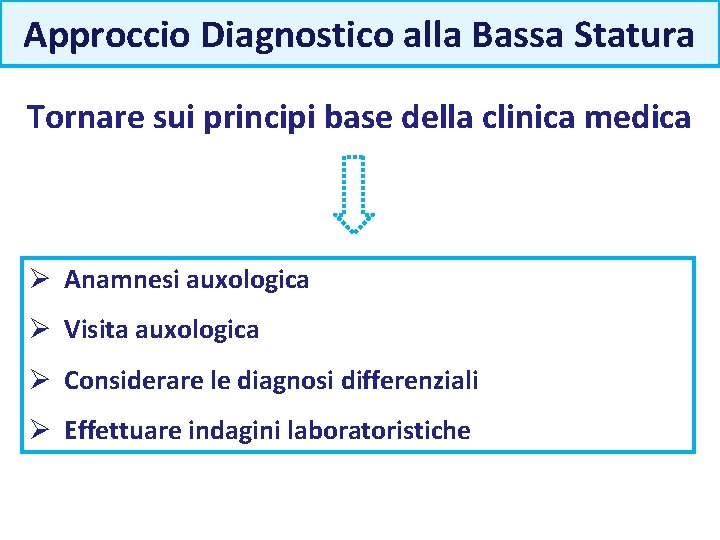 Approccio Diagnostico alla Bassa Statura Tornare sui principi base della clinica medica Ø Anamnesi