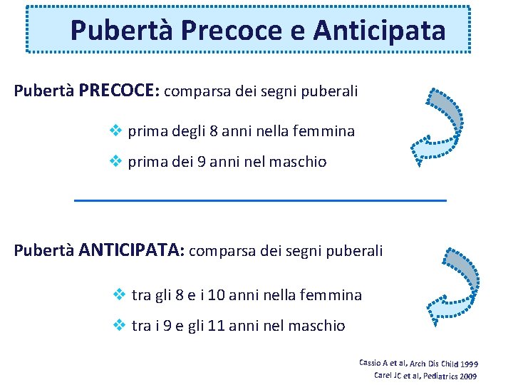 Pubertà Precoce e Anticipata Pubertà PRECOCE: comparsa dei segni puberali v prima degli 8