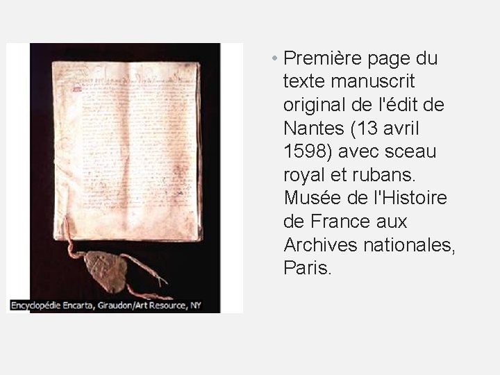  • Première page du texte manuscrit original de l'édit de Nantes (13 avril