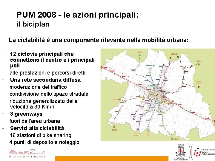 PUM 2008 - le azioni principali: il biciplan La ciclabilità è una componente rilevante