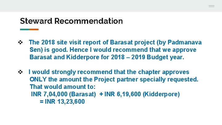 Steward Recommendation v The 2018 site visit report of Barasat project (by Padmanava Sen) Steward Recommendation v The 2018 site visit report of Barasat project (by Padmanava Sen)