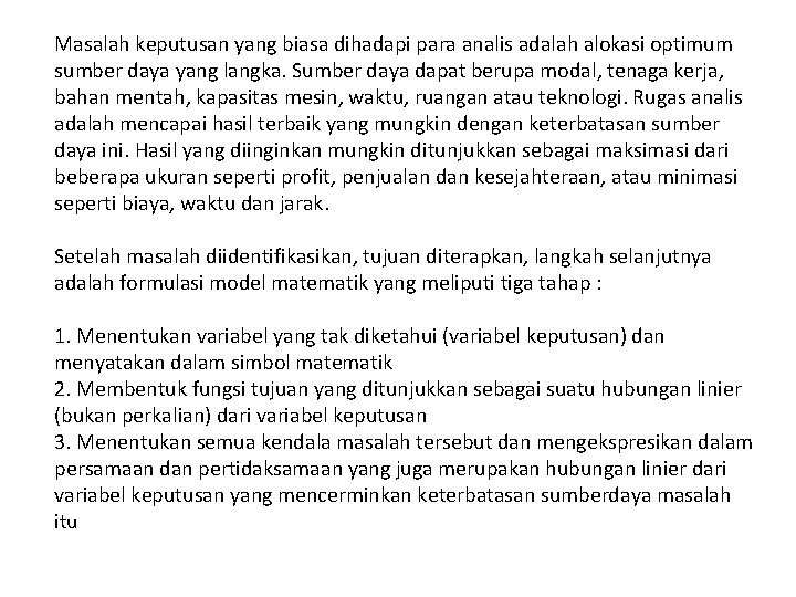 Linear Programming Riset Operasional 1 ManajemenEkonomi PTA 1617