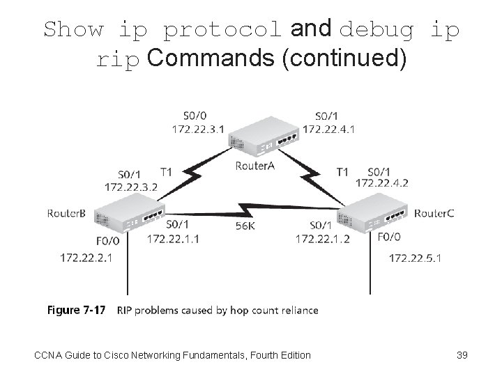 Show ip protocol and debug ip rip Commands (continued) CCNA Guide to Cisco Networking