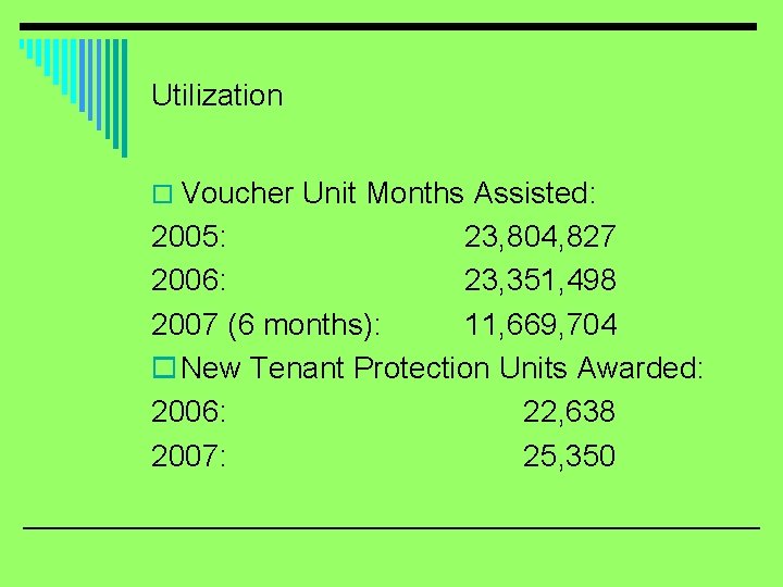 Utilization o Voucher Unit Months Assisted: 2005: 23, 804, 827 2006: 23, 351, 498