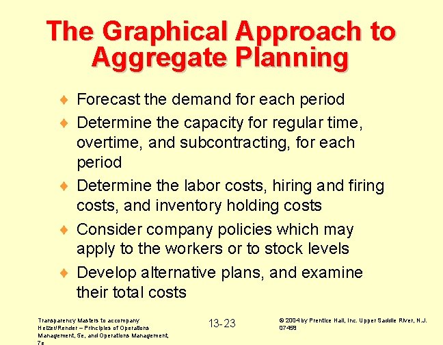 The Graphical Approach to Aggregate Planning ¨ Forecast the demand for each period ¨