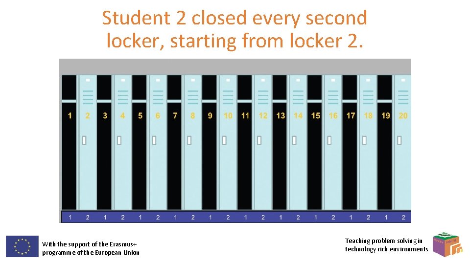 Student 2 closed every second locker, starting from locker 2. With the support of