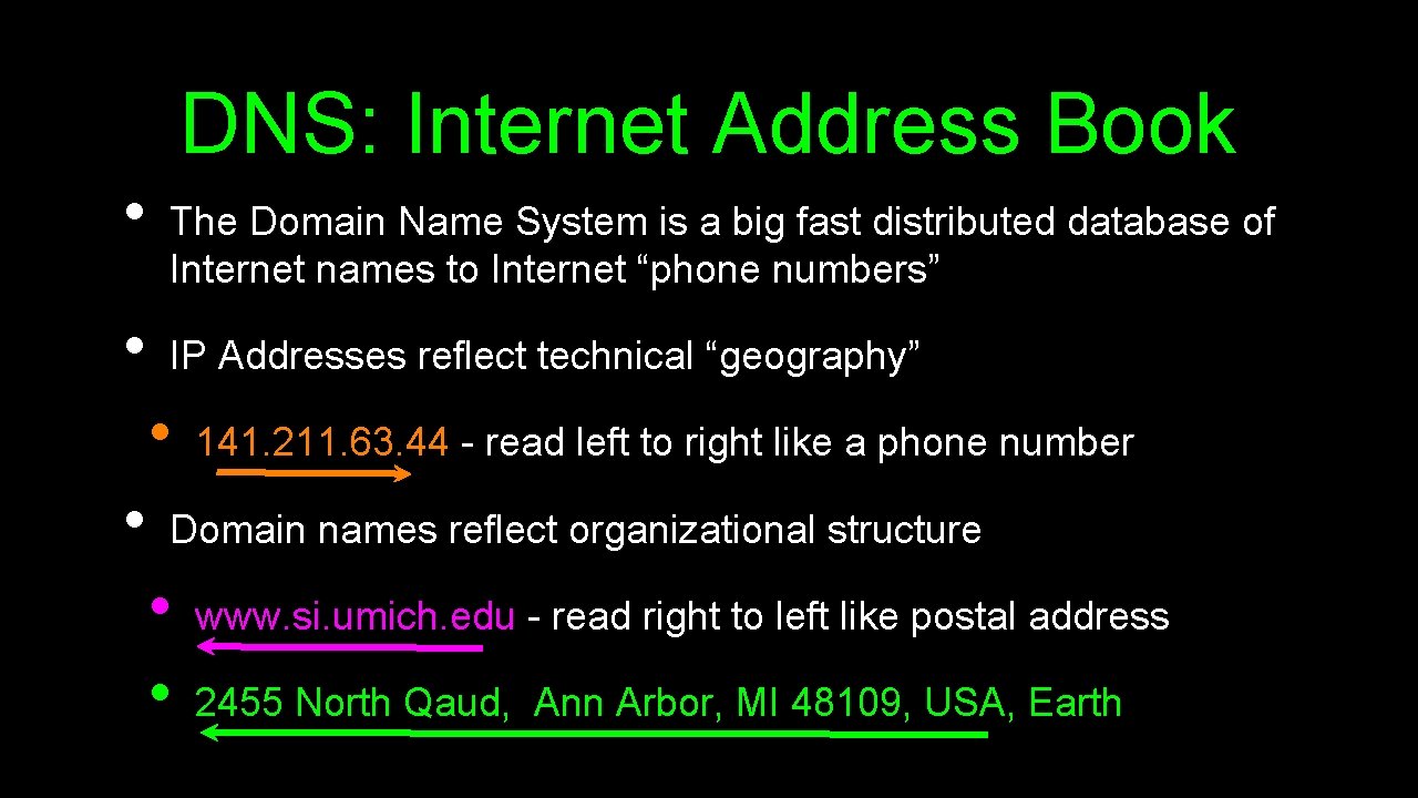 DNS: Internet Address Book • • The Domain Name System is a big fast