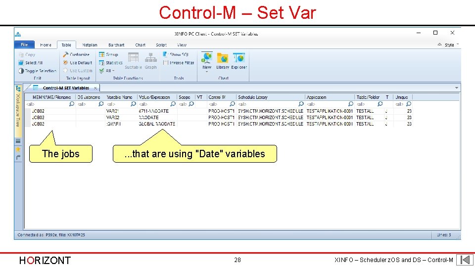 Control-M – Set Var The jobs HORIZONT . . . that are using "Date"