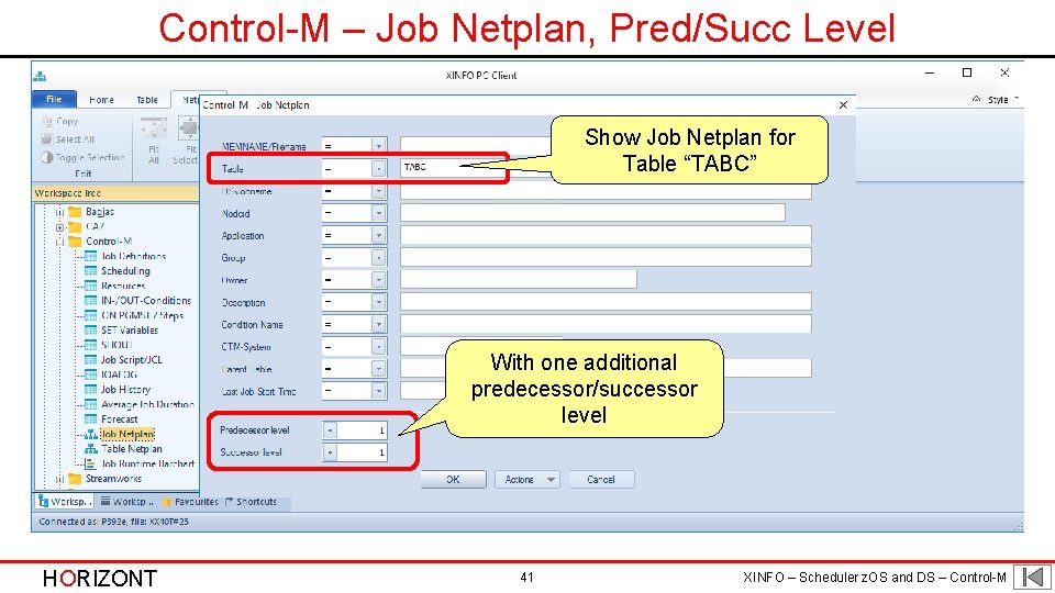 Control-M – Job Netplan, Pred/Succ Level Show Job Netplan for Table “TABC” With one