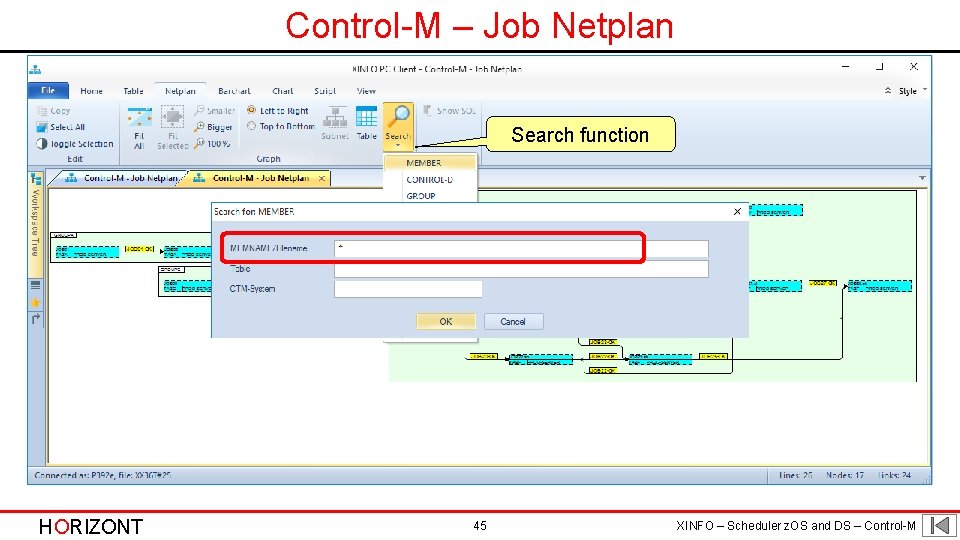 Control-M – Job Netplan Search function HORIZONT 45 XINFO – Scheduler z. OS and