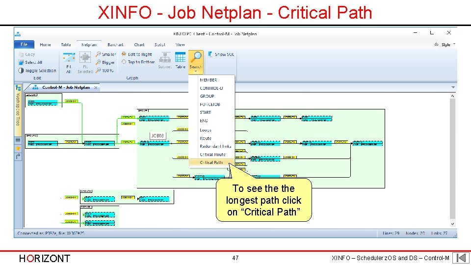 XINFO - Job Netplan - Critical Path To see the CTM job netplan has