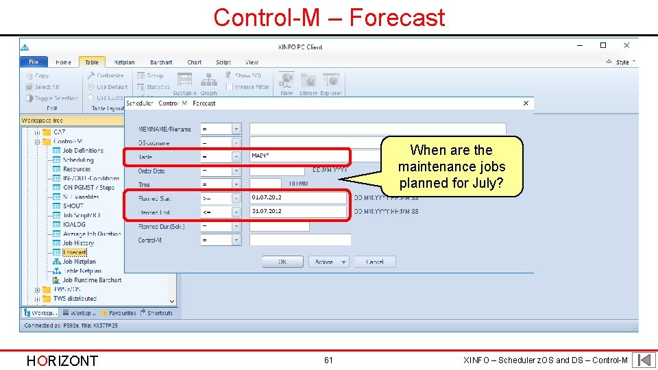 Control-M – Forecast When are the maintenance jobs planned for July? HORIZONT 61 XINFO