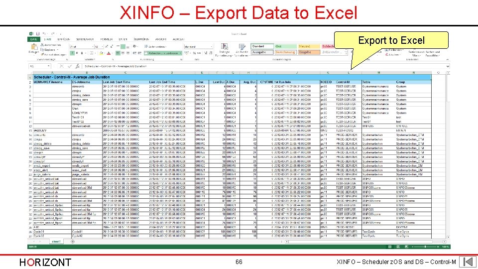 XINFO – Export Data to Excel Export to Excel HORIZONT 66 XINFO – Scheduler