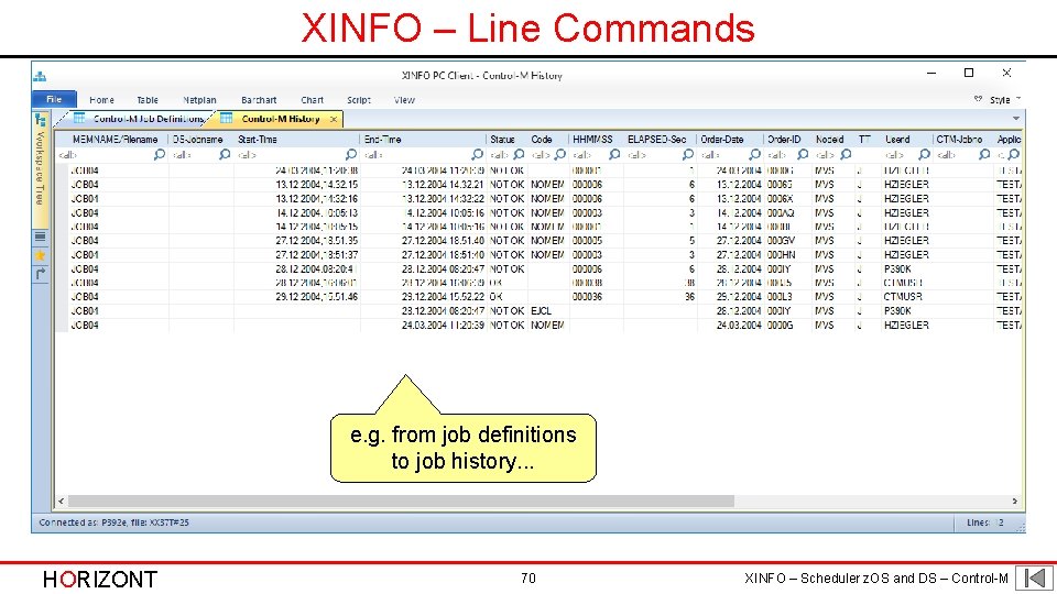 XINFO – Line Commands e. g. from job definitions to job history. . .