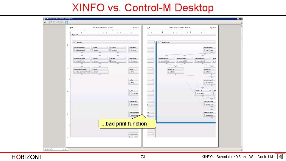 XINFO vs. Control-M Desktop . . . bad print function HORIZONT 73 XINFO –