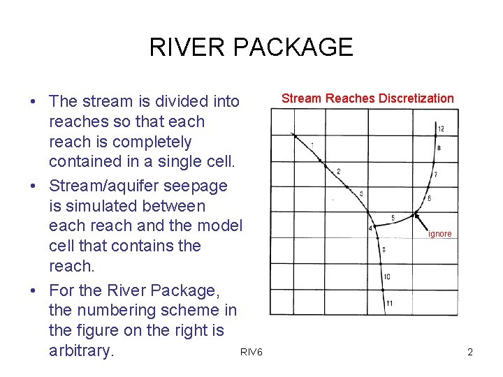 RIVER PACKAGE • The stream is divided into reaches so that each reach is