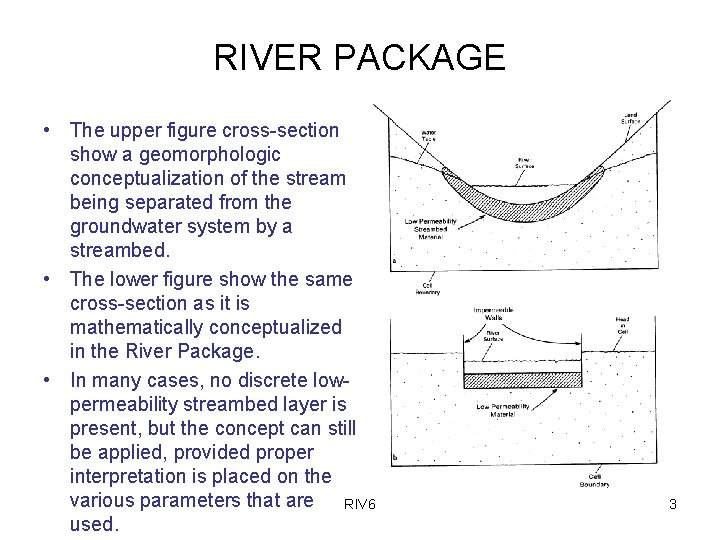 RIVER PACKAGE • The upper figure cross-section show a geomorphologic conceptualization of the stream