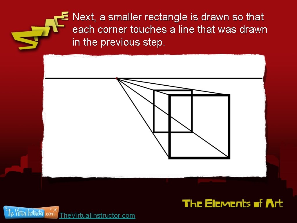Next, a smaller rectangle is drawn so that each corner touches a line that