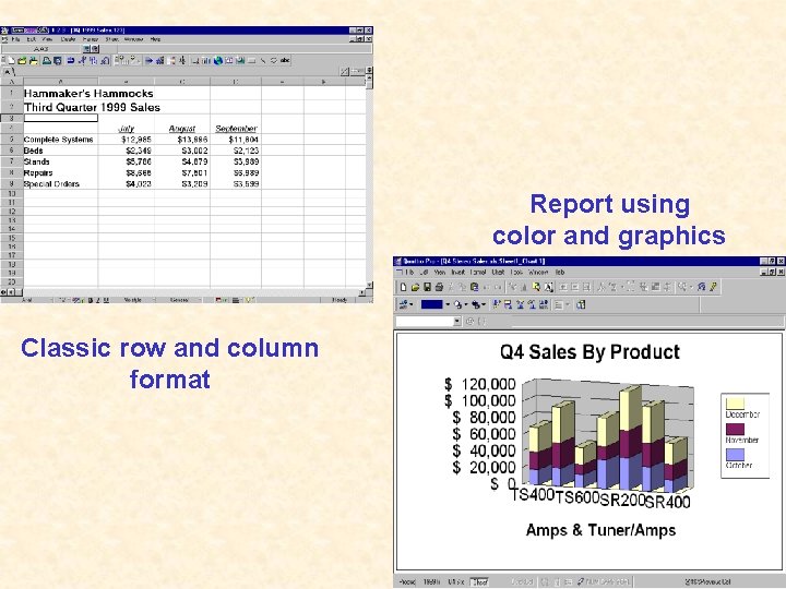 Report using color and graphics Classic row and column format 