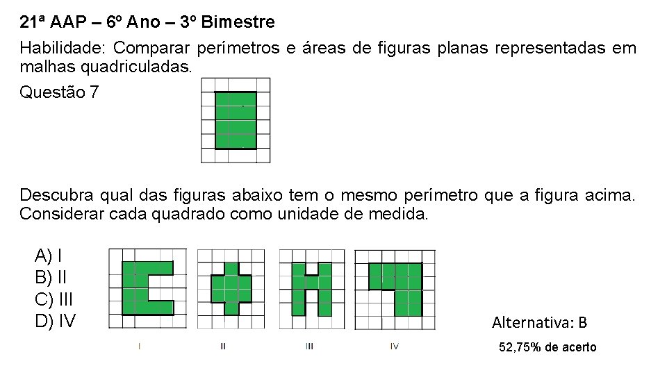 21ª AAP – 6º Ano – 3º Bimestre Habilidade: Comparar perímetros e áreas de 21ª AAP – 6º Ano – 3º Bimestre Habilidade: Comparar perímetros e áreas de