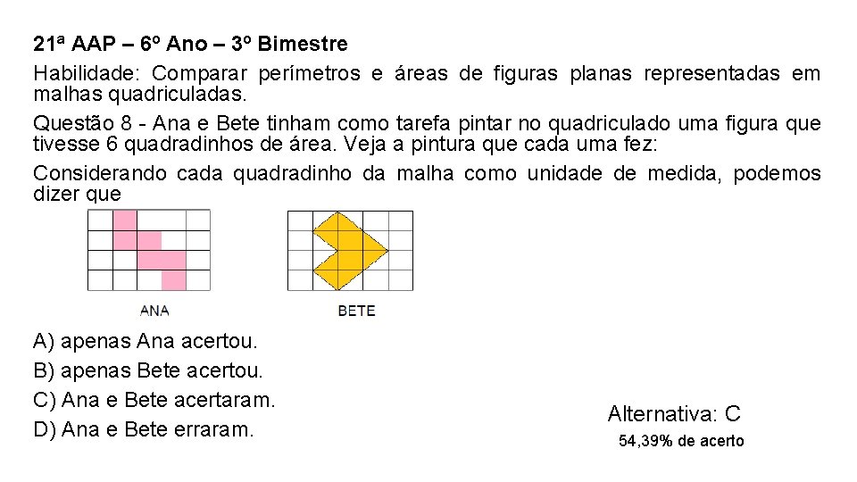 21ª AAP – 6º Ano – 3º Bimestre Habilidade: Comparar perímetros e áreas de 21ª AAP – 6º Ano – 3º Bimestre Habilidade: Comparar perímetros e áreas de