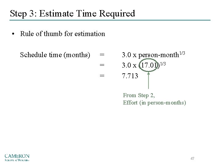 Step 3: Estimate Time Required • Rule of thumb for estimation Schedule time (months)