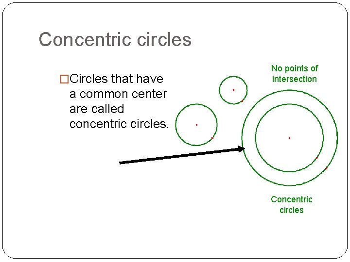 Concentric circles �Circles that have No points of intersection a common center are called