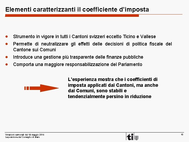 Elementi caratterizzanti il coefficiente d’imposta · Strumento in vigore in tutti i Cantoni svizzeri