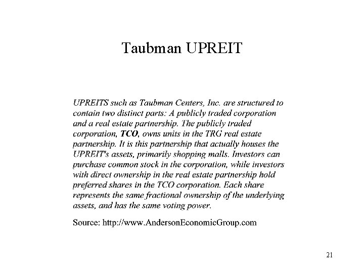 Taubman UPREIT 21 