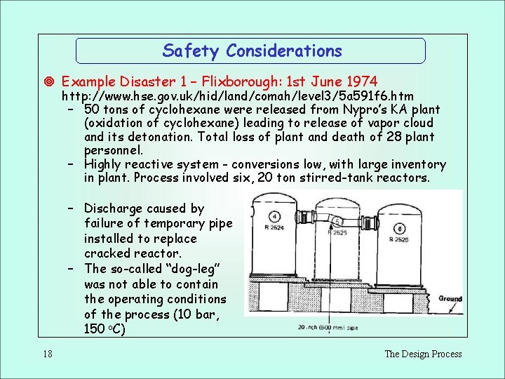 Safety Considerations ¥ Example Disaster 1 – Flixborough: 1 st June 1974 http: //www. Safety Considerations ¥ Example Disaster 1 – Flixborough: 1 st June 1974 http: //www.