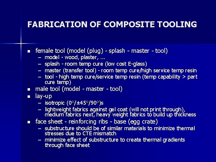 FABRICATION OF COMPOSITE TOOLING n female tool (model (plug) - splash - master -