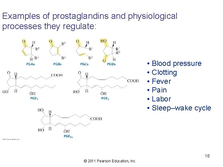 Examples of prostaglandins and physiological processes they regulate: • Blood pressure • Clotting •
